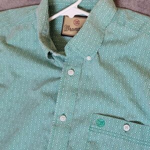 Wrangler Men's Mint Geometric Button Down Shirt Sz M Western Outdoors Vibes